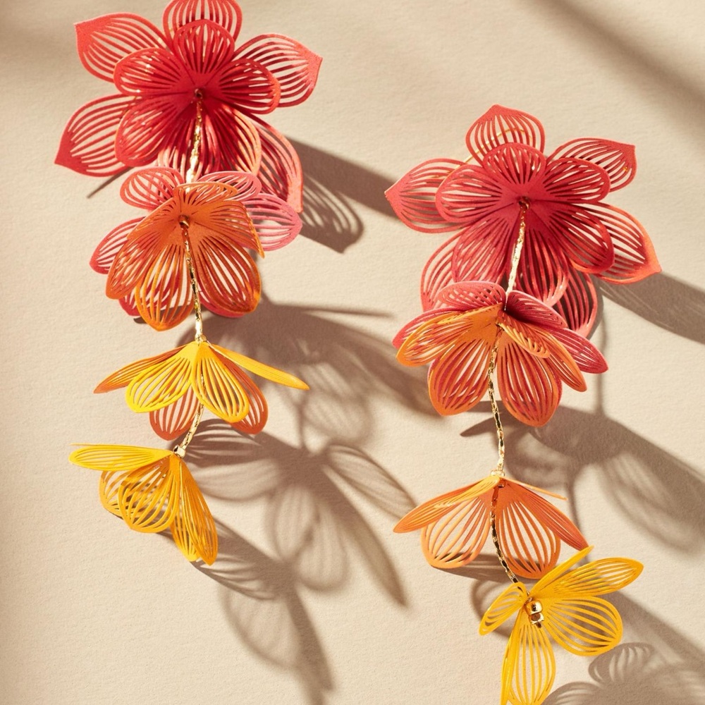 Anthropologie Sunset Painted Floral Drop Earrings
